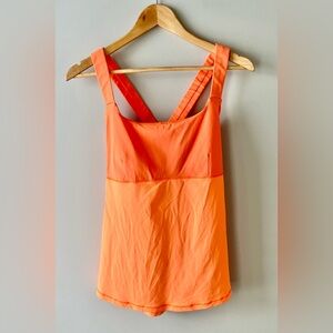 Lululemon Track and Train Tank Top Orange Cross Back Built-In Bra -4/6-workout